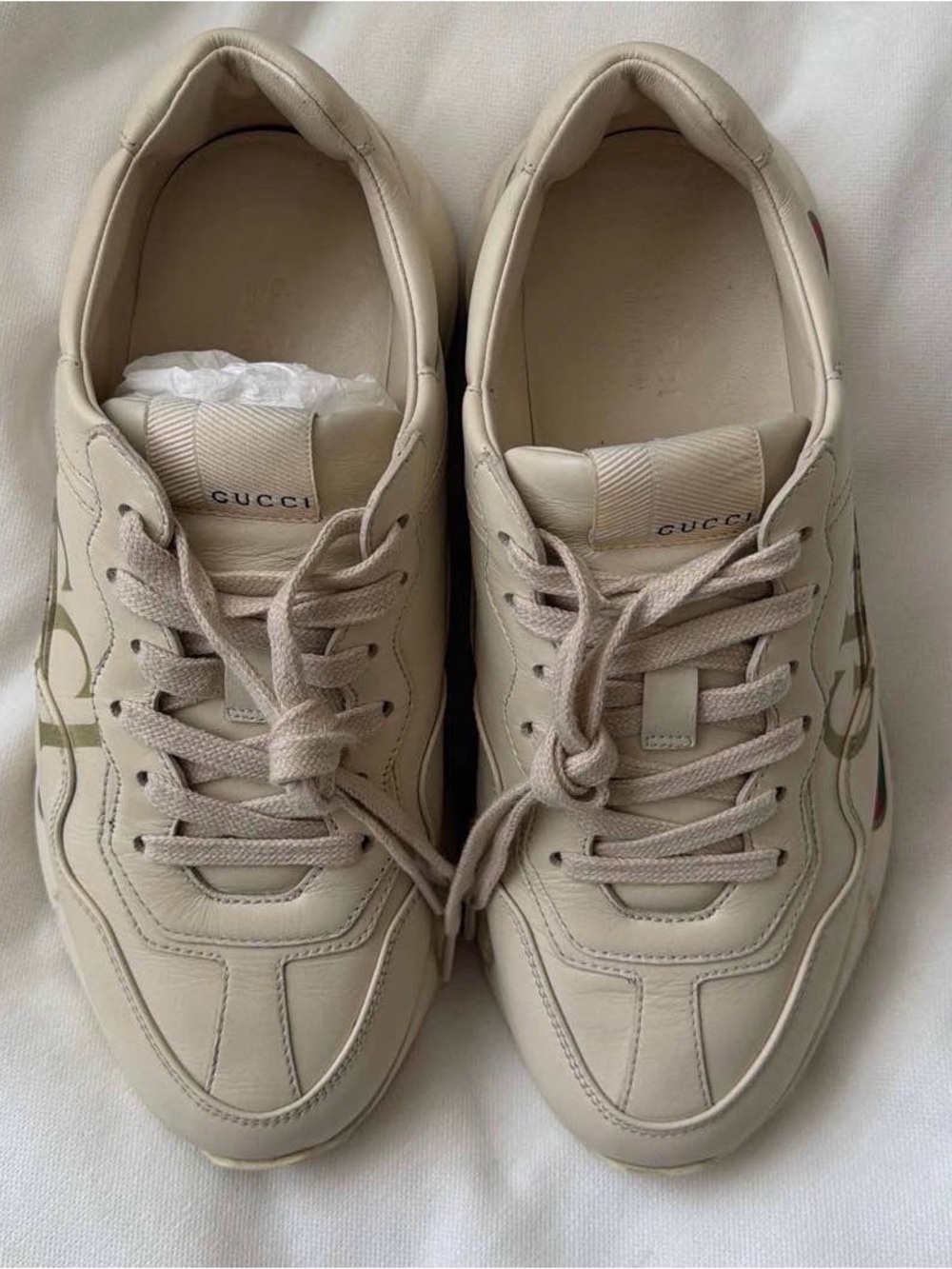 Gucci Cream Leather Chunky Sneakers with Red & Green Stripe - Picture 4 of 10